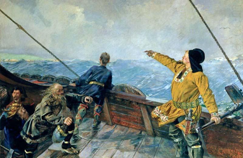 Christian Krohg's painting of Leiv Eiriksson discover America, 1893, Christian Krohg